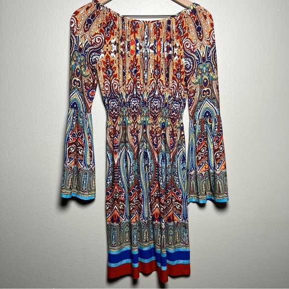 Boston Proper Women Dress 0 Paisley Milkmaid Boho 70s Groovy Mini Babydoll Tie - Picture 9 of 10